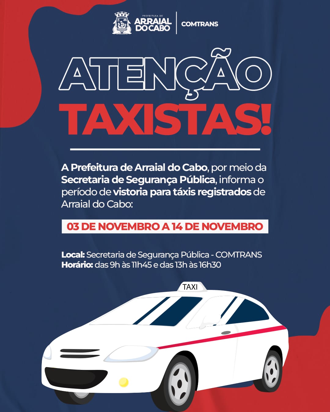 Prefeitura convoca taxistas para vistoria anual de veículos