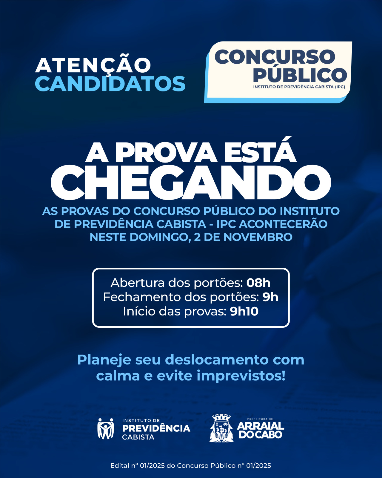 Provas do concurso do Instituto de Previdência Cabista acontecem neste domingo (2)