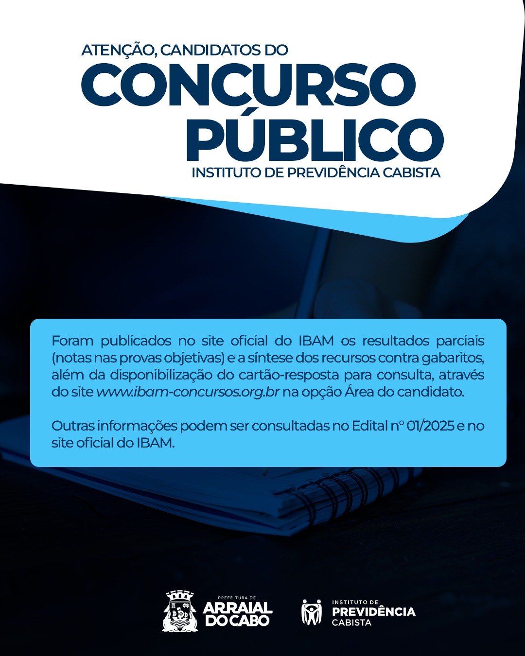 Resultados parciais do Concurso Público do Instituto de Previdência Cabista são divulgados